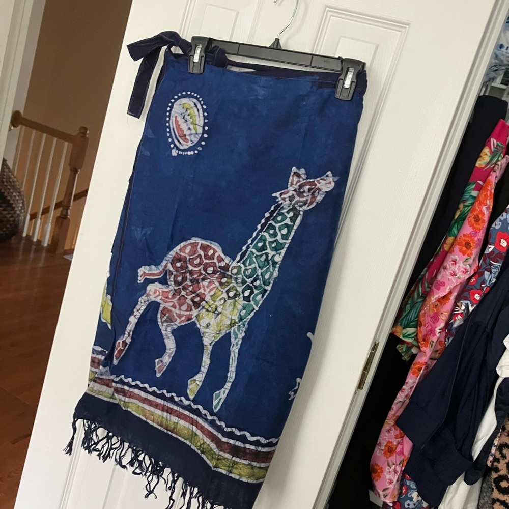 Nigerian Batik Dyed Art Giraffe Wrap Fringe Skirt